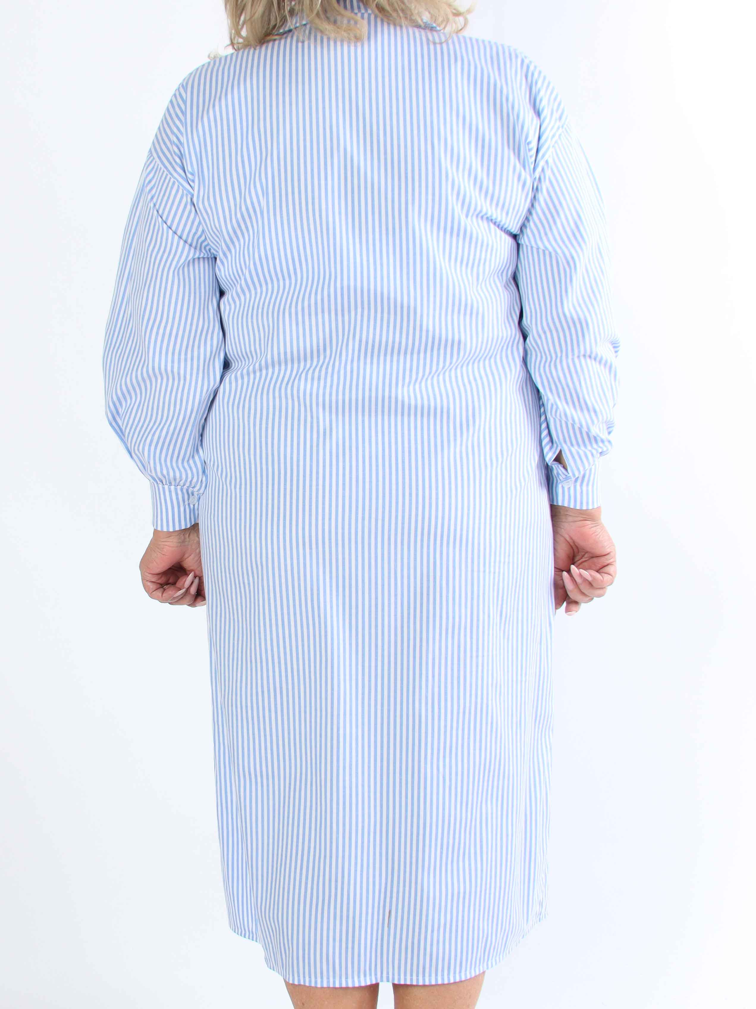 Raizal - Plus size stribet skjortekjole i viskose med en broche